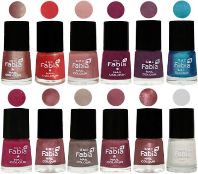 

Fabia Premium Lacquer Extra Shine Nail Polish Shades Of (12 Pcs Nail Polish) Light Nude-Red Orange-Shrimp Pastell-Cherry Blossom-Light Jam-Denim-Hot Magenta-Lip-Light Beige-Dusty Pink-Dark Red Chrome-White(Pack of 12)