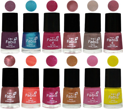 

Fabia Premium Lacquer Extra Shine Nail Polish Shades Of (12 Pcs Nail Polish) Light Jam-Denim-Hot Magenta-Lip-Light Beige-Dusty Pink-Dark Red Chrome-Peach-Light Magenta-Golden -Light Plum-Yellow(Pack of 12)