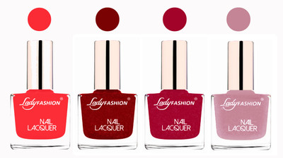 

Lady Fashion Ultra High Shine Long Stay Nail Polish Baby Pink,Red,Bright Pink,Silky Purple(Pack of 4)