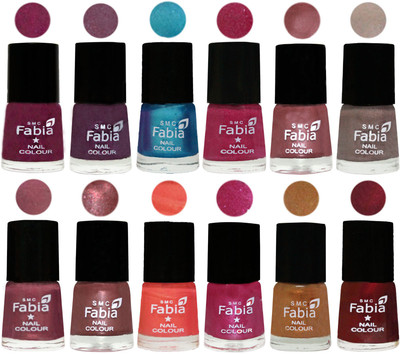 

Fabia Premium Shine & Glossy Nail Polish Collection Shades (12 Pcs Combo) Cherry Blossom-Light Jam-Denim-Hot Magenta-Lip-Light Beige-Dusty Pink-Dark Red Chrome-Peach-Light Magenta-Golden -Maroon(Pack of 12)