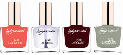 

Lady Fashion Ultra High Shine Long Stay Nail Polish Light Orange,Transparent,Maroon,Grey(Pack of 4)