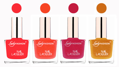 

Lady Fashion Ultra High Shine Long Stay Nail Polish Baby Pink,Orange Silk,Abricoat Rose,Golden(Pack of 4)
