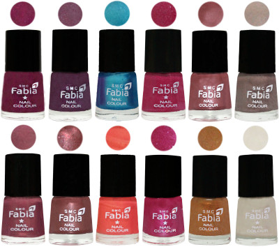 

Fabia Premium Lacquer Extra Shine Nail Polish Shades Of (12 Pcs Nail Polish) Cherry Blossom-Light Jam-Denim-Hot Magenta-Lip-Light Beige-Dusty Pink-Dark Red Chrome-Peach-Light Magenta-Golden -Light Cream(Pack of 12)
