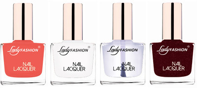 

Lady Fashion Ultra High Shine Long Stay Nail Polish Light Orange,White,Transparent,Maroon(Pack of 4)