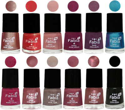 

Fabia Premium Shine & Glossy Nail Polish Collection Shades (12 Pcs Combo) Light Nude-Red Orange-Shrimp Pastell-Cherry Blossom-Light Jam-Denim-Hot Magenta-Lip-Light Beige-Dusty Pink-Dark Red Chrome-Black(Pack of 12)