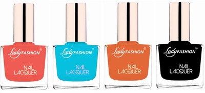 

Lady Fashion Ultra High Shine Long Stay Nail Polish Light Orange,Sky Blue,Nude,Black(Pack of 4)