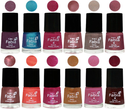 

Fabia Premium Shine & Glossy Nail Polish Collection Shades (12 Pcs Combo) Light Jam-Denim-Hot Magenta-Lip-Light Beige-Dusty Pink-Dark Red Chrome-Peach-Light Magenta-Golden -Light Plum-Royal Red(Pack of 12)