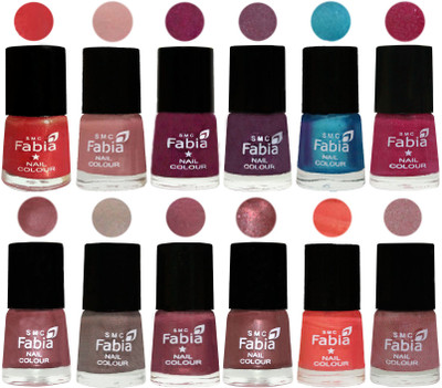 

Fabia Premium Lacquer Extra Shine Nail Polish Shades Of (12 Pcs Nail Polish) Red Orange-Shrimp Pastell-Cherry Blossom-Light Jam-Denim-Hot Magenta-Lip-Light Beige-Dusty Pink-Dark Red Chrome-Peach-Light pink(Pack of 12)