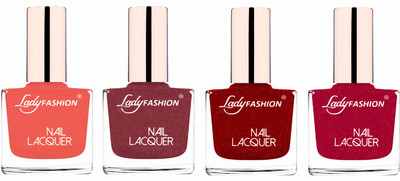 

Lady Fashion Ultra High Shine Long Stay Nail Polish Light Orange,Mauve,Red,Bright Pink(Pack of 4)