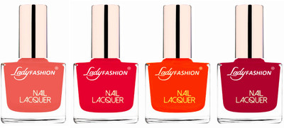 

Lady Fashion Ultra High Shine Long Stay Nail Polish Light Orange,Sweet Red,Juicy Orange,Pink(Pack of 4)