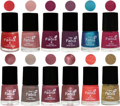 

Fabia Premium Shine & Glossy Nail Polish Collection Shades (12 Pcs Combo) Red Orange-Shrimp Pastell-Cherry Blossom-Light Jam-Denim-Hot Magenta-Lip-Light Beige-Dusty Pink-Dark Red Chrome-Peach-Light Golden(Pack of 12)