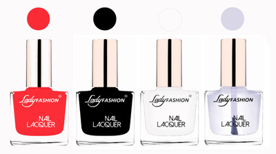 

Lady Fashion Ultra High Shine Long Stay Nail Polish Baby Pink,Black,White,Transparent(Pack of 4)