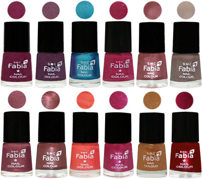 

Fabia Premium Collection 12 Piece Color Nail Polish Shades Cherry Blossom-Light Jam-Denim-Hot Magenta-Lip-Light Beige-Dusty Pink-Dark Red Chrome-Peach-Light Magenta-Golden -Dark Magenta(Pack of 12)