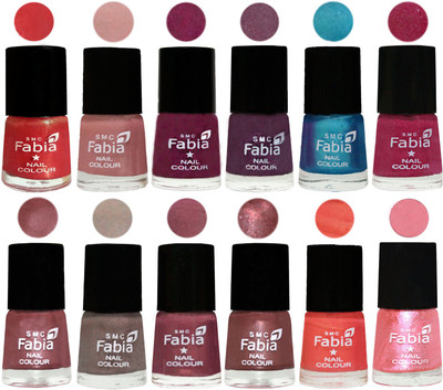 

Fabia Premium Lacquer Extra Shine Nail Polish Shades Of (12 Pcs Nail Polish) Red Orange-Shrimp Pastell-Cherry Blossom-Light Jam-Denim-Hot Magenta-Lip-Light Beige-Dusty Pink-Dark Red Chrome-Peach-Jerry Peach(Pack of 12)