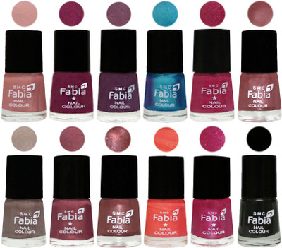 

Fabia Premium Shine & Glossy Nail Polish Collection Shades (12 Pcs Combo) Shrimp Pastell-Cherry Blossom-Light Jam-Denim-Hot Magenta-Lip-Light Beige-Dusty Pink-Dark Red Chrome-Peach-Light Magenta-Black(Pack of 12)