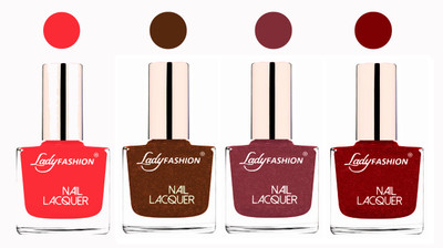 

Lady Fashion Ultra High Shine Long Stay Nail Polish Baby Pink,Mettalic Pink,Dark Green,Bright Red(Pack of 4)