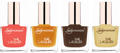 

Lady Fashion Ultra High Shine Long Stay Nail Polish Light Orange,Golden,Mettalic Brown,Mettalic Gold(Pack of 4)