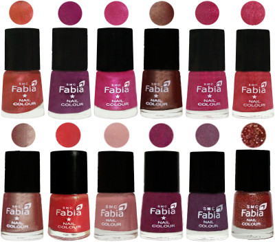 

Fabia Nail Polish Pack of 12(6 Ml Each) Professional Serious Nail Polish Dark Peach-Shock Pink-Pink-Light Coffee-Magenta-Shock Pink Light-Light Nude-Red Orange-Shrimp Pastell-Cherry Blossom-Light Jam-Jerry Wine(Pack of 12)