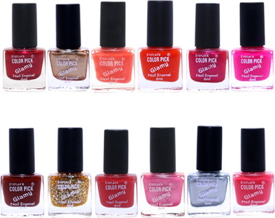 

Eyeflax's Colorpick Glamy Nail Enamel Combo of 12(4) Multicolor(Pack of 12)