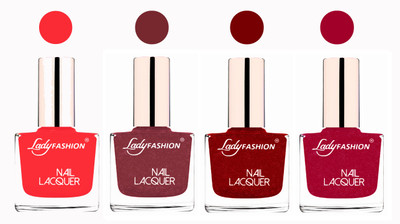 Lady Fashion Ultra High Shine Long Stay Nail Polish Baby Pink,Mauve,Red,Bright Pink(Pack of 4)