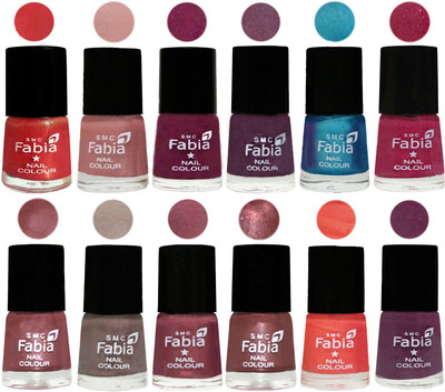 

Fabia Premium Collection 12 Piece Color Nail Polish Shades Red Orange-Shrimp Pastell-Cherry Blossom-Light Jam-Denim-Hot Magenta-Lip-Light Beige-Dusty Pink-Dark Red Chrome-Peach-Brinjal Purple(Pack of 12)