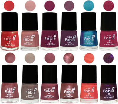 

Fabia Premium Lacquer Extra Shine Nail Polish Shades Of (12 Pcs Nail Polish) Red Orange-Shrimp Pastell-Cherry Blossom-Light Jam-Denim-Hot Magenta-Lip-Light Beige-Dusty Pink-Dark Red Chrome-Peach-Dark Purple(Pack of 12)