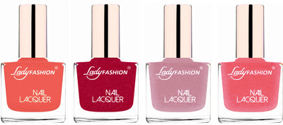 

Lady Fashion Ultra High Shine Long Stay Nail Polish Light Orange,Bright Pink,Silky Purple,Silky Pink(Pack of 4)