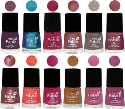 

Fabia Premium Collection 12 Piece Color Nail Polish Shades Light Jam-Denim-Hot Magenta-Lip-Light Beige-Dusty Pink-Dark Red Chrome-Peach-Light Magenta-Golden -Light Plum-Rani(Pack of 12)