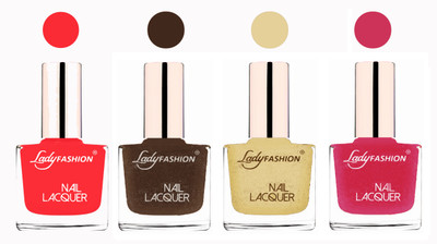 

Lady Fashion Ultra High Shine Long Stay Nail Polish Baby Pink,Mettalic Brown,Mettalic Gold,Mettalic Pink(Pack of 4)