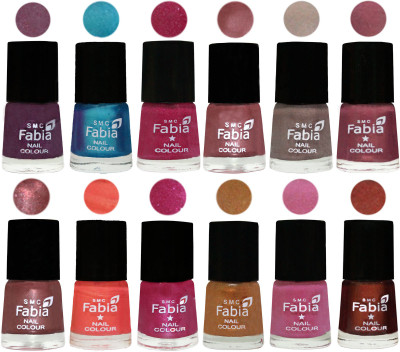 

Fabia Premium Lacquer Extra Shine Nail Polish Shades Of (12 Pcs Nail Polish) Light Jam-Denim-Hot Magenta-Lip-Light Beige-Dusty Pink-Dark Red Chrome-Peach-Light Magenta-Golden -Light Plum-Berry(Pack of 12)