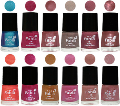 

Fabia Premium Shine & Glossy Nail Polish Collection Shades (12 Pcs Combo) Denim-Hot Magenta-Lip-Light Beige-Dusty Pink-Dark Red Chrome-Peach-Light Magenta-Golden -Light Plum-Nude-Light pink(Pack of 12)