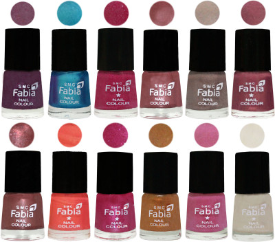 

Fabia Premium Collection 12 Piece Color Nail Polish Shades Light Jam-Denim-Hot Magenta-Lip-Light Beige-Dusty Pink-Dark Red Chrome-Peach-Light Magenta-Golden -Light Plum-Light Cream(Pack of 12)