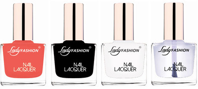 

Lady Fashion Ultra High Shine Long Stay Nail Polish Light Orange,Black,White,Transparent(Pack of 4)