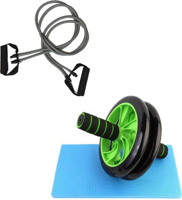 

RIGHTWAY FITNESS DAILY WORKOUT COMBO 1 PC D HANDLE DOUBLE CORD TONING TUBE AND 1 PC PU WHEEL AB ROLLER WITH MAT Gym & Fitness Kit Resistance Tube(Green)