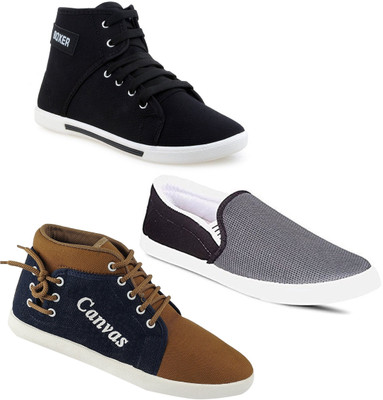 

Pexlo Combo Pack of 3 Casual & Sports Shoes (Sneakers & Running Shoes) High Tops For Men(Black, Beige, Navy, Black;grey & brown