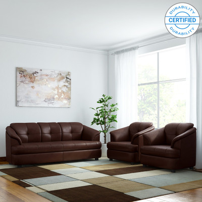 

GIOTEAK Leatherette 3 + 1 + 1 Brown Sofa Set