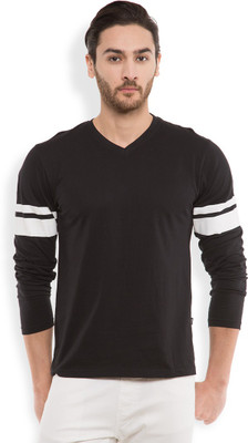 HIGHLANDER Solid Men V Neck Black T-Shirt HIGHLANDER Solid Men V Neck Black T-Shirt