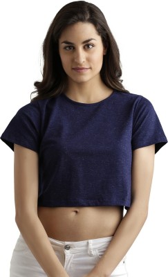 Miss Chase Casual Short Sleeve Solid Women Blue Top