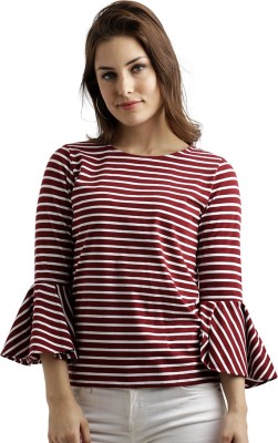 Miss Chase Casual 3/4 Sleeve Striped Women Multicolor Top