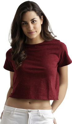Miss Chase Casual Short Sleeve Solid Women Maroon Top