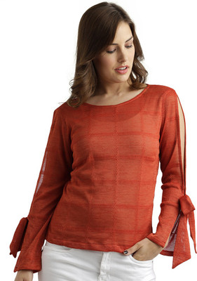 Miss Chase Casual Full Sleeve Solid Women Orange Top