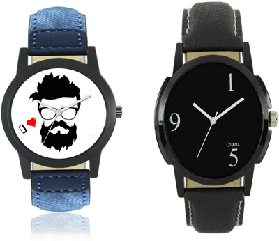 

HBM Stylish Beard Printed Fx 407 and Uninumbered LM06 Boy's Watch - For Men