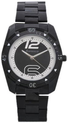 swissco BLACK Belt WITH BLACK And White ROUND Dial Watch - For Men