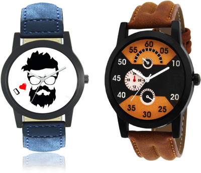 

HBM Fx combo of Beard printed Fx407 and Brown Style Defining Boy's Watch - For Men