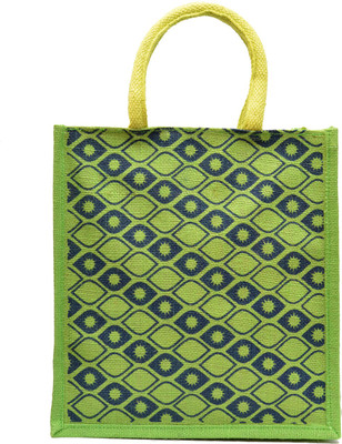 

AGGDA Green Jute Burlap with Green Diamond Sun Printed Waterproof Lunch Bag(Green, 12 L)