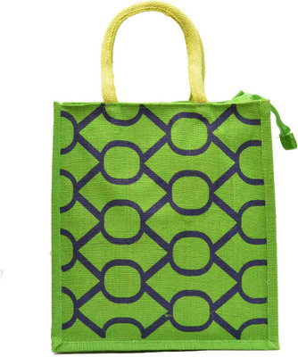 

AGGDA Green Jute Burlap with Blue Oval Printed Waterproof Lunch Bag(Green, 12 L)