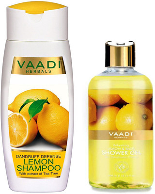 

Vaadi herbal Dandruff Defense Lemon Shampoo with Extract of Tea Tree, 110ml and Shower Gel, Refreshing Lemon and Basil, 300ml(Set of 2)