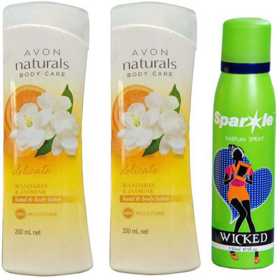 

Avon Anew two Mandarin and Jasmine Hand Body Lotion (200 ml) With one sparkle perfume spray 150 ml(Set of 3)