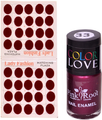 

Pink Root Nail Polish No. 33 (15ml) Lady Fashion Mahroon No. 10 Bindi(Set of 2)