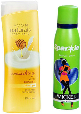 

Avon Anew Naturals Body Care Nourishing Milk & Honey Shower Gel (200 ml) With one sparkle perfume spray 150 ml(Set of 2)